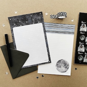 Watercolor stars and moon letter writing paper and envelope set by Robayre image 1