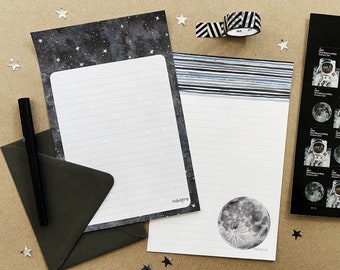 Watercolor stars and moon letter writing paper and envelope set by Robayre