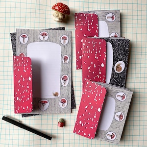 Mushroom and Snail black and red stripes letter writing paper and envelope set by Robayre