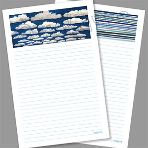 Cancelleria Blue Cloud Sky, Download stampabile, PDF di carta per appunti a righe per il download
