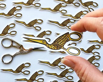 Stork Scissors Sticker: Matte Vinyl Die Cut Sticker by Robayre