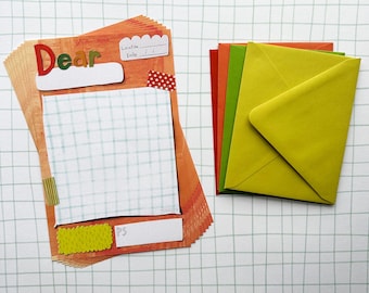 Stationery letter writing paper and envelope set by Robayre orange and green template