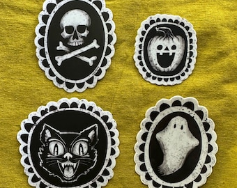 Halloween sticker pack vinyl decal diecut Halloween ghostee pumpkin skull cat robayre
