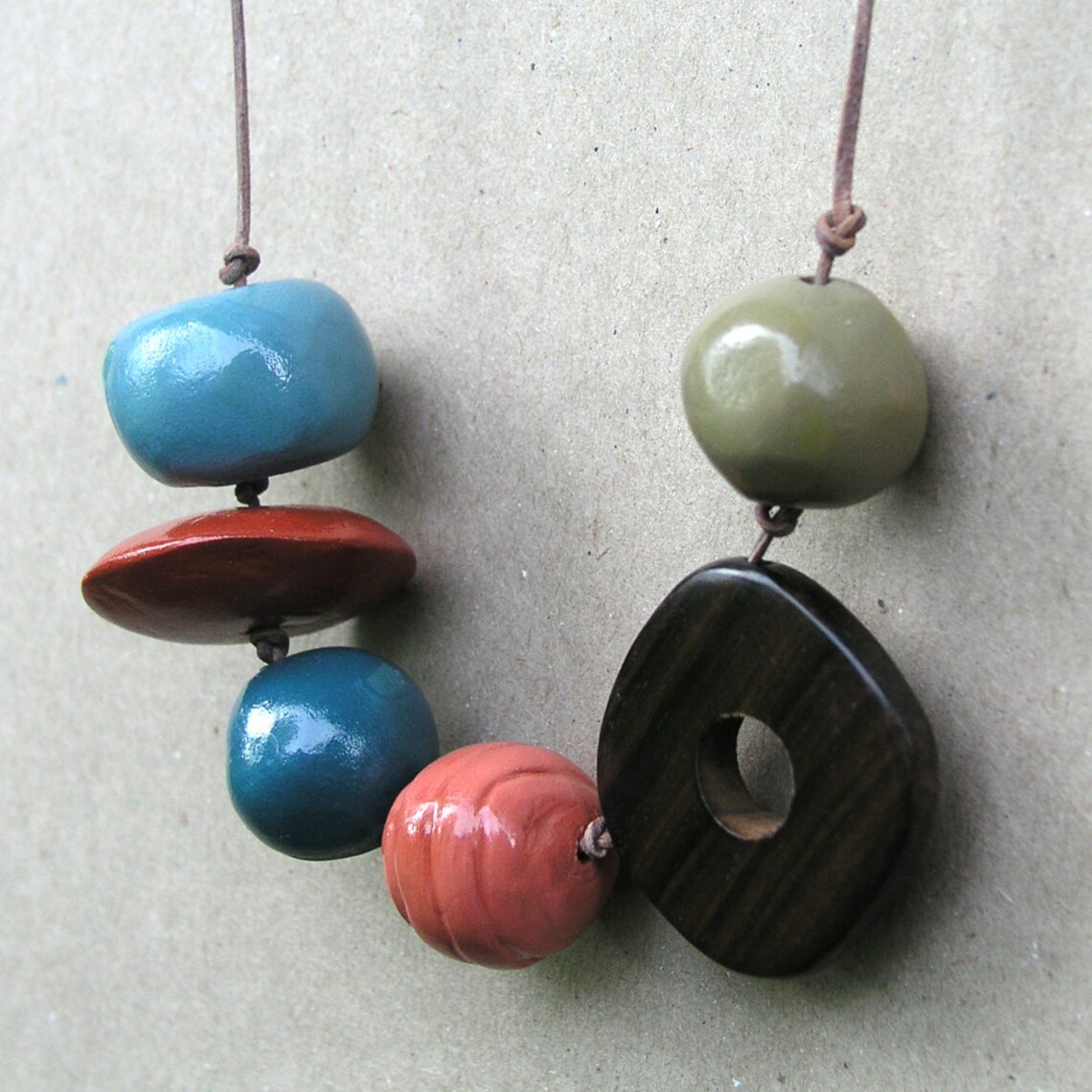 Large Handmade Funky Beaded Necklace Mauve and Blue Etsy