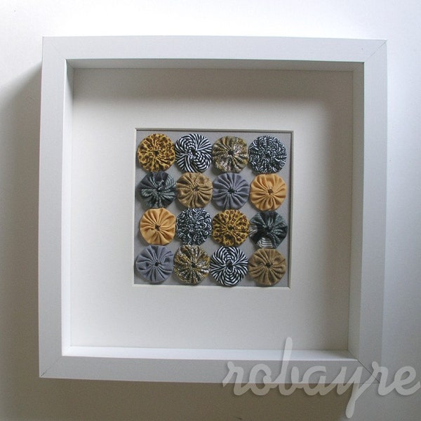 Quilted YoYo Framed Gray and Yellow