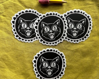 Vintage cat sticker vinyl decal diecut Halloween scary cat robayre