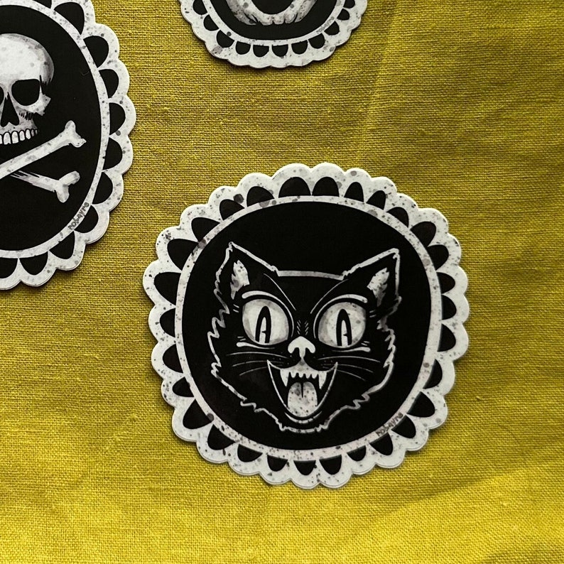 Vintage cat sticker vinyl decal diecut Halloween scary cat robayre image 3