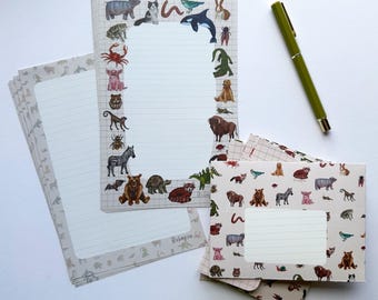 Animal illustration letter writing paper and envelope set by Robayre