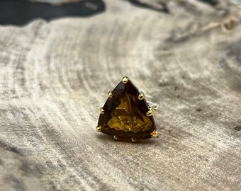 Sterling Silver 8 size Honey Smoky Quartz & Embedded Opal Handmade Unique Ring