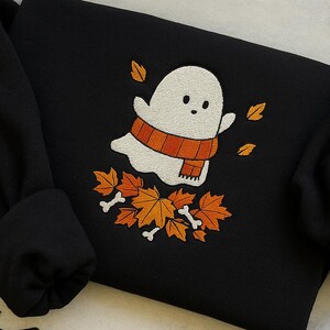 Embroidered Fall Ghost Sweatshirt, Autumn Cozy Season Sweatshirt, Pumpkin, Embroidered Mushroom Sweater, Halloween Sweatshirt, Fall Apparel