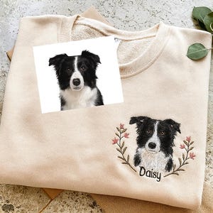 Custom Dog Portrait Embroidered Sweatshirt, Personalized Pet Hoodie with Name, Custom Pet Gift for Dog Lovers, Embroidered Pet Sweater