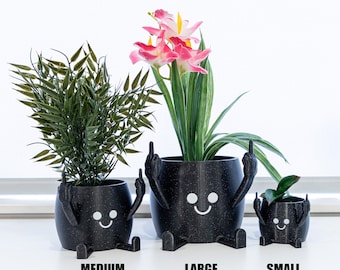 Funny Middle Finger Flower Pot ( Galaxy Black )