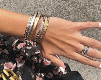 Women&#39;s Silver Stainless Steel Bracelet, Minimalist Gold Bracelet, Date Bracelet, Love Bangle, Roman Numeral Bracelet, Roman Numeral Bangle