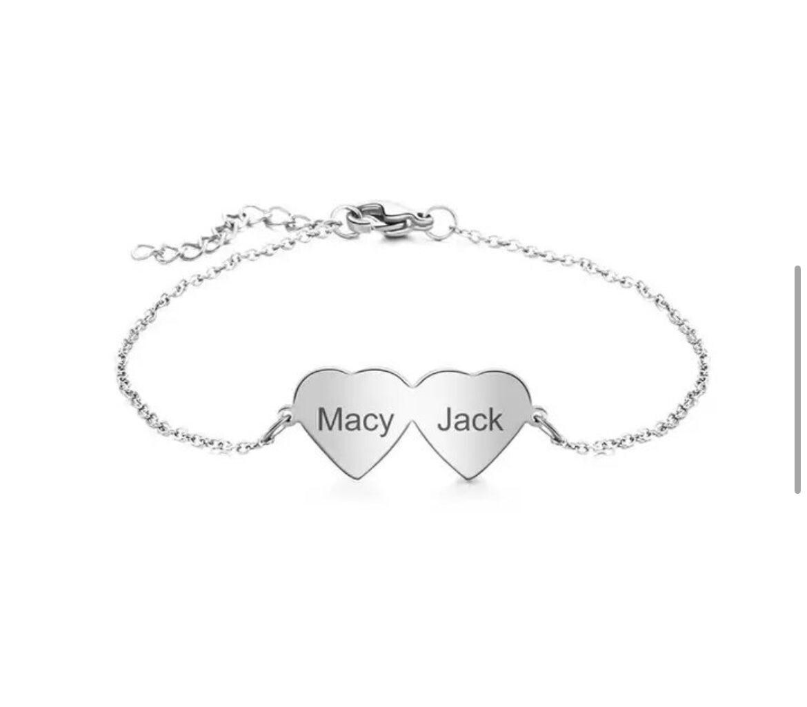 Women's 18K Gold Plated Multiple Name Engraved Love Heart Bracelet, Persoanlised Bracelet For Mom, Wedding Jewellery, Date Of Birth Jewelry