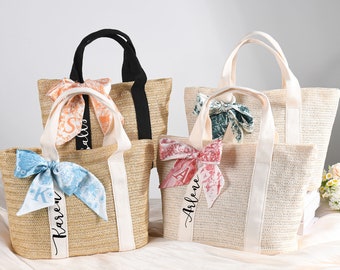 Bridesmaid Beach Bag, Bachelorette Bag, Custom Bridesmaid Beach Tote Bag, Personalized Bridesmaid Bags, Gift Bag with Alphabet Scarf