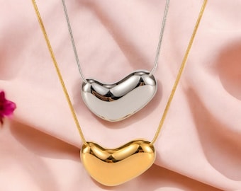 Irregular Heart Pendant Necklace: Zinc Alloy Bean Design