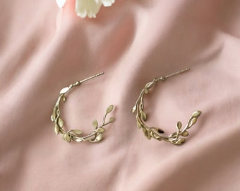 14K Gold Plated Olive Leaf Stud Earrings: Sterling Silver Dainty Jewelry