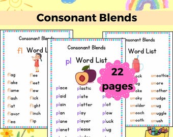 Homeschool Phonics and Reading Fluency Printable, Montessori Consonant Blends Word List, Kindergarten, 1st Grade Learn to Read Resources