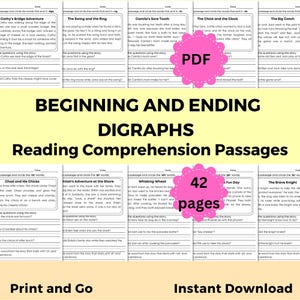 Digraphs Worksheets - Beginning and Ending Digraphs Reading Passages, Phonics Fluency, Literacy Center, 1st and 2nd Grade Reading