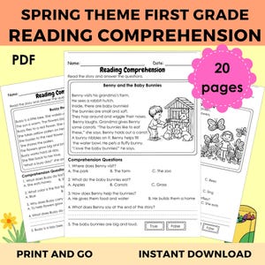First Grade Reading Passages Spring Theme Comprehension Sheets, 1st Grade Fluency Worksheets, Learn to Read, language arts Teacher Resources