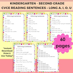 CVCe Sentence Reading Ladder, Long Vowel Sounds Fluency Printable, Magic E Silent E Phonics Practice,  First and Second Grade Reading