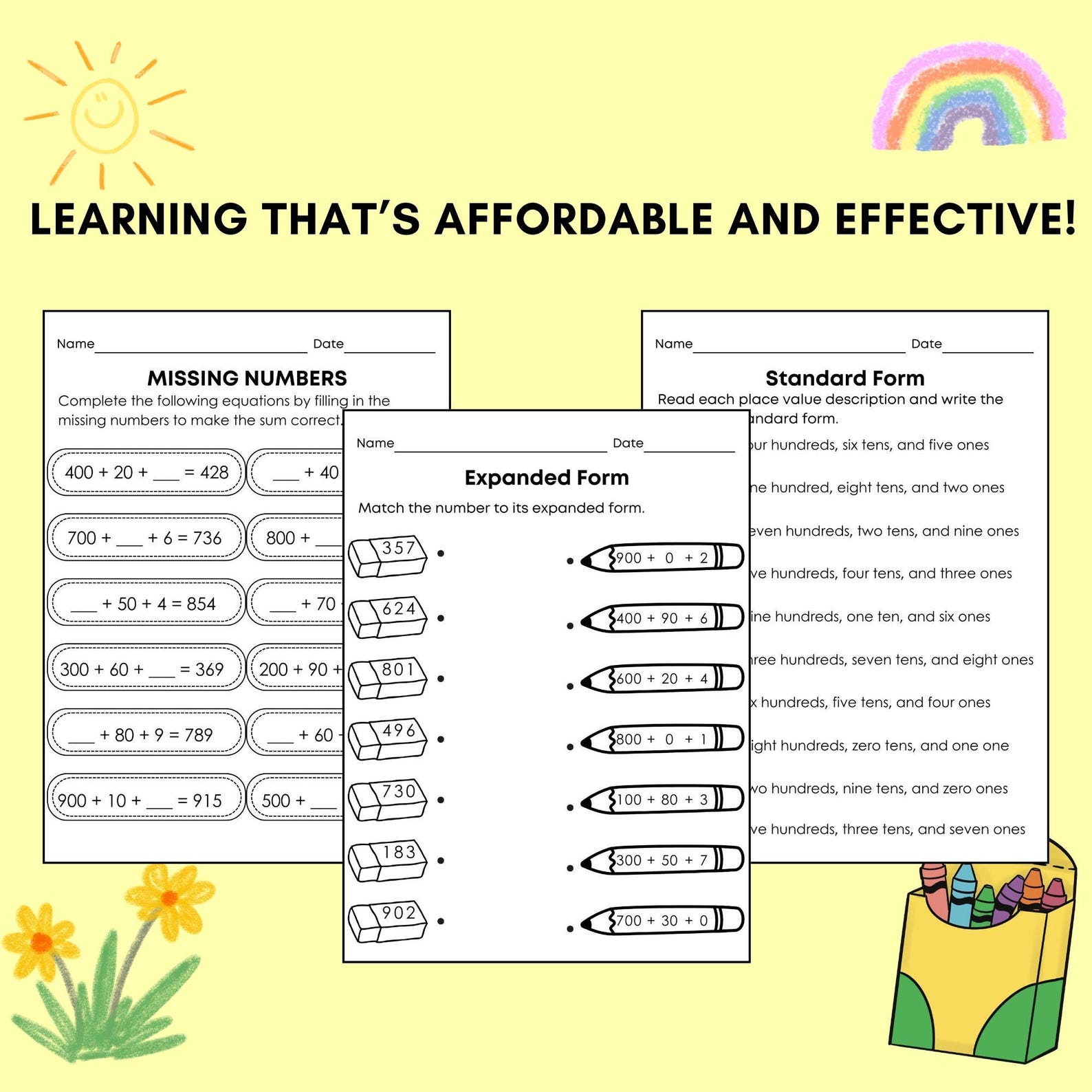 Place Value Worksheets - Expanded Form, Ones Tens Hundreds - 2nd Grade ...