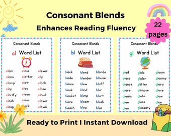 Consonant Blends Printable Phonics Poster, Learn to Reading and Spelling  first Grade Reading Fluency , Teacher Resources , Classroom Deco