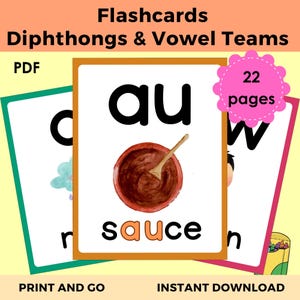 Diphthongs Flashcards | Vowel Teams and Long Vowel Cards | Phonics Printable for ESL and Literacy Centers | Learn to Read Sound Cards