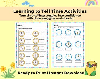 Printable Math Pages  Telling Time Worksheets, Learn to Read a Clock, Clock Practice for First and Second Grade, Teaching Time Activity