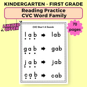 Phonics Lessons CVC Reading Pages, CVC Word  Family, Kindergarten Phonics, First Grade Reading, Teacher Resources and Literacy Activities