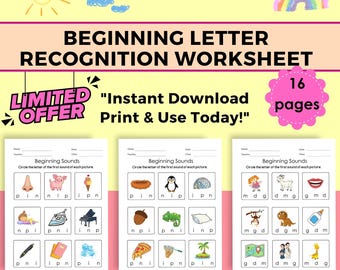 Letter Sound Beginning Sound Phonics Worksheet | Printable Phonics Alphabet Letters Sounds | Preschool Literacy ELA Worksheets