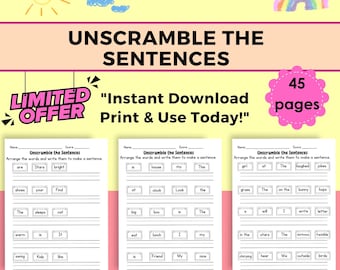 Sentence Building Worksheets, Jumbled Sentences Practice, Putting Together Sentences, Language Arts 1st and 2nd Grade, Writing Activities