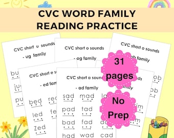 CVC Words Printable, Kindergarten Phonics and Reading, Phonics Word Family List, Sight Words, Learn to Read CVC, Teacher Resources