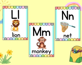 ABC Flashcards & Cards, Printable Alphabet Flash Cards, Learn ABC, Educational Toddler Flashcards, Montessori Cute Big Alphabet