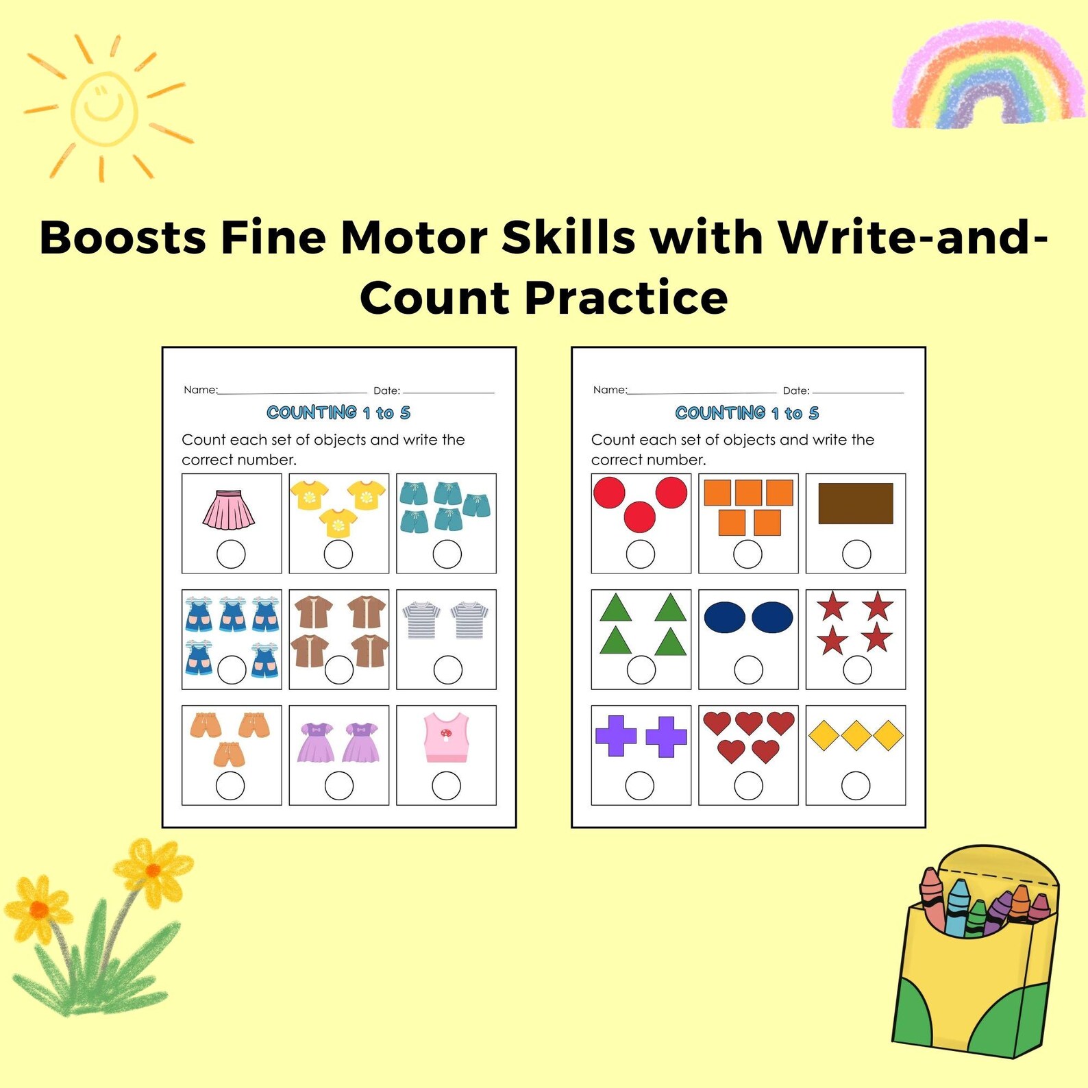 1st Grade Math Counting Activities, Count the Objects to 5, 10, 20, 30 ...