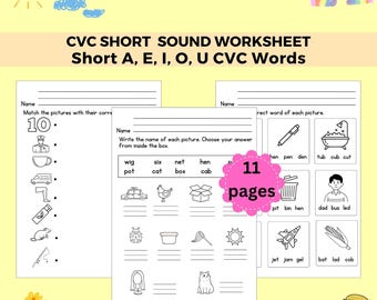 Printable cvc worksheets, CVC worksheets, CVC Words ,Phonics Printables for Kindergarten, teacher resources , homeschool, cvc montessori