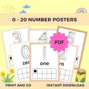 Number Poster 0-20, Kids Number Posters and Wall Display, Boho Classroom Decor, Modern Neutral Numeracy Math Posters, Classroom Cards