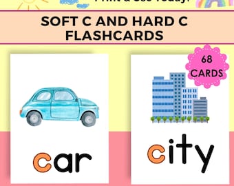 Soft C and Hard C Flashcards | Letter Sound Cards for First and Second Grade | Phonics, Literacy, Reading and Learning Materials
