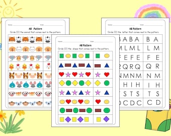 AB Pattern Activity Montessori Pre-K Math  Homeschool Teacher Resources, Printable Math Pattern Worksheets for Preschool,