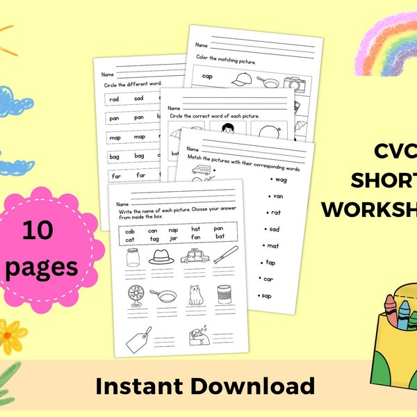 CVC Words Short A Worksheets, cvc Words Worksheets, CVC short worksheets, Printable for Kindergarten CVC Word, cvc Words Worksheets