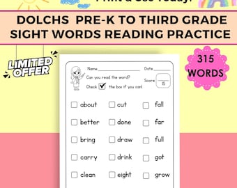 Reading Practice, Reading Activity, Reading Fluency Sheets, Worksheet, Game for Word Recognition, Learn to Read, Teacher Resources