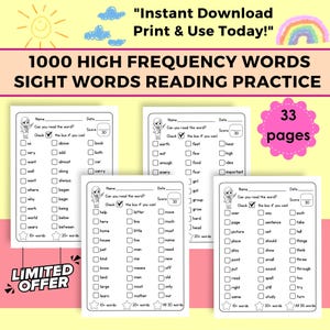 1000 Fry Words | Fry Sight Words Worksheets, Sight Word Bundle, Booklet, Printable Sheets, Books, Activities, Exercises