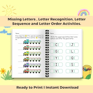 Missing Letters and Alphabet Matching Activity, Letter Recognition, Sequence and Writing Practice Preschool Curriculum Binder Pages