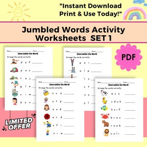 Word Scramble Sheets for Kids - Spelling Practice, Jumbled Letters, Word Jumble, First Grade ELA Worksheet, Learn to Read