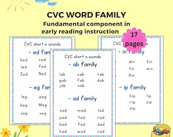 Learn to Read CVC Phonics Printable Book, Kindergarten Reading Fluency, Sight Words, CVC Word List and Mapping, Phonics Reading for Kids