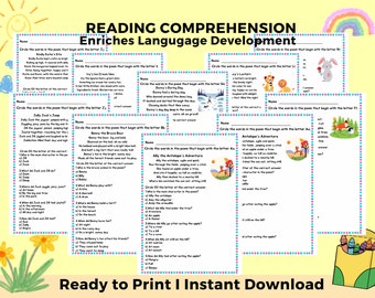 Reading Comprehension Worksheets, Homeschool and Teacher Resources, Kindergarten, First Grade Phonics, Fluency Passages, Learning Materials