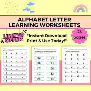 Alphabet Learning Worksheets for Kids, Letter Recognition, Tracing, Matching Uppercase  Lowercase, ABC Worksheet and PreK Activity Sheets