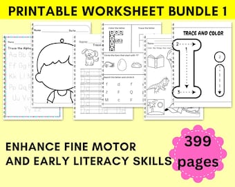 Pre-K and Toddler Workbook, Preschool Worksheets, Kindergarten Binder and Prints, Homeschool Learning Bundle, Quiet  and Busy Book Printable