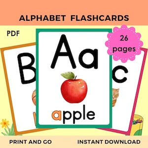 Watercolor Alphabet Flashcards | A-Z ABC Cards for Kids | Phonics and Letter Recognition | Montessori and Kindergarten Alphabet Flash Cards