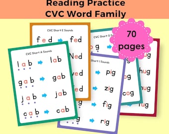 CVC Word Family Printable, Learn to Read CVC Words, Kindergarten Phonics, First Grade Reading, Reading Skills, Strategies Literacy Activity
